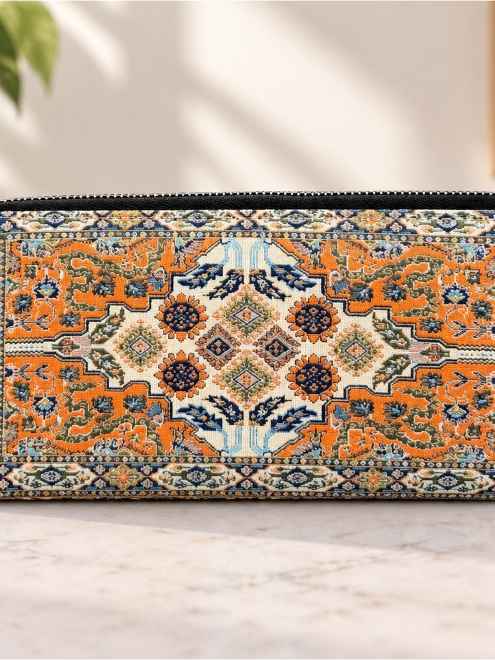 Decorative Orange Medallion Zip Pouch - Home Accents
